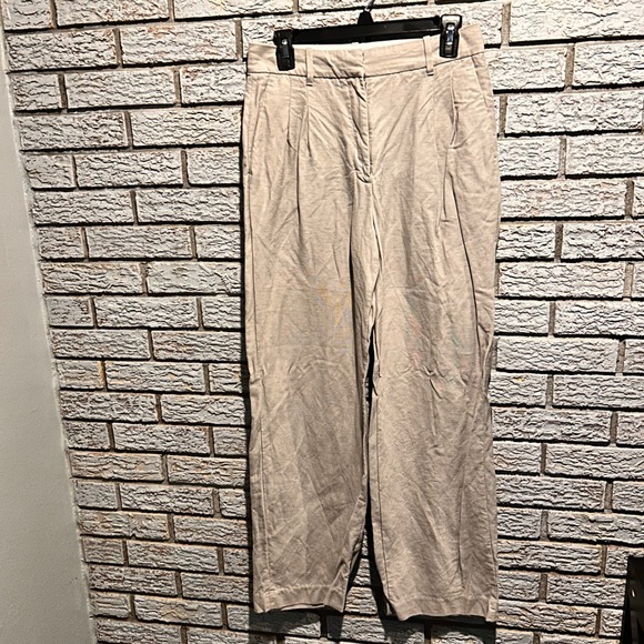 Aritzia Pants - Aritzia Wilfred The Effortless Pant Beige Linen Blend Pleat Wide Leg Trousers 6